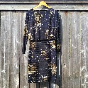 Adrianna Papell Blk/Navy/Olive/White Print Dress Sz. 8
